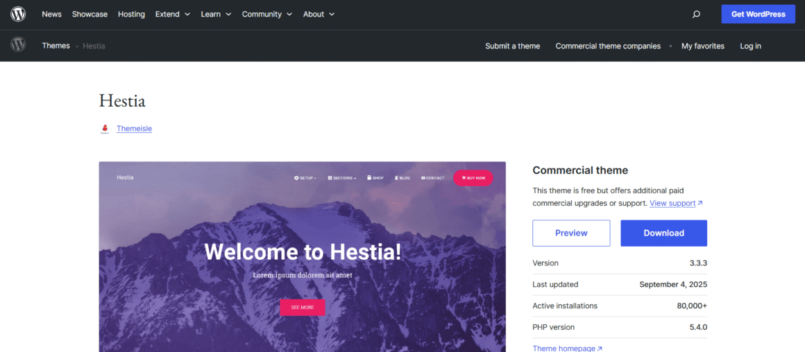 Hestia WordPress Theme