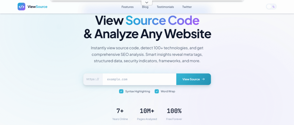 View Page Source Analyze