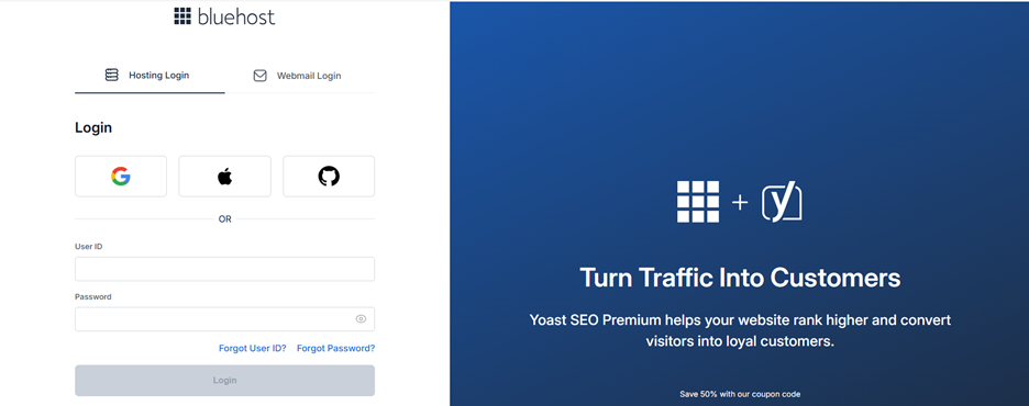 Create an account on Bluehost.