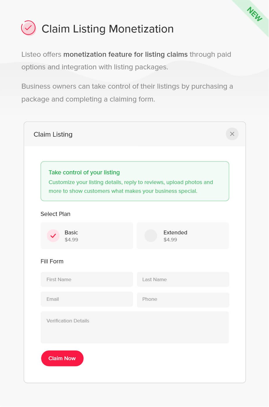 Listeo Claim Listing Features